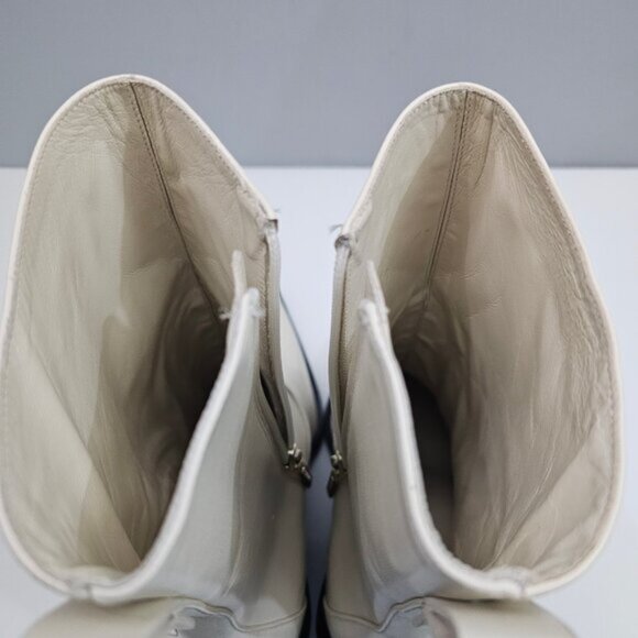 Larroude James Ankle Boot Womens 10 Cream Leather Tall Block Heel Pointed Toe - Picture 11 of 15